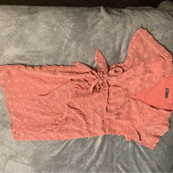 SHEIN PEACH TEXTURED WRAP AROUND DRESS size 6 - Picture 4 of 4